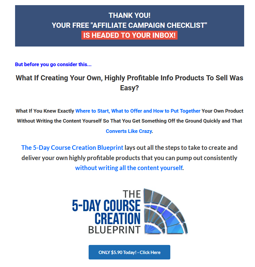 Opt-in Thank You Page sample