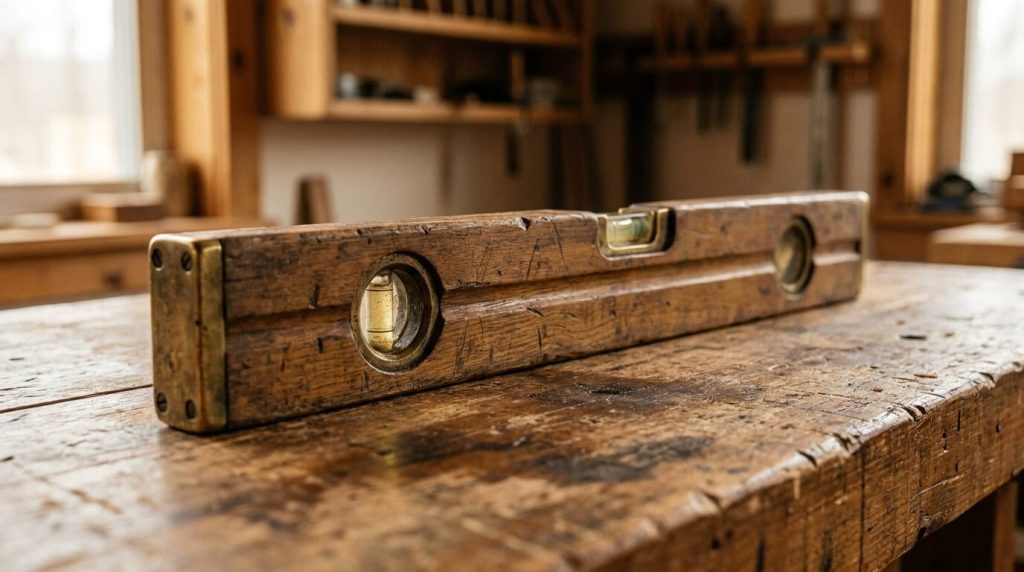 A reliable measuring tape resting on a clean wooden workbench that has clearly been used and trusted over time. The one right tool for a specific job chosen because it works, not because it looks impressive.